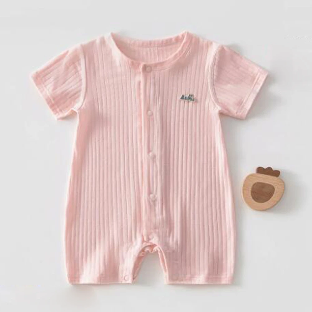 Newborn Baby Romper 95% Viscose 5% Spandex Solid Color Short Sleeve Summer Thin Breathable Baby Boy Girl Clothes Infant Jumpsuit