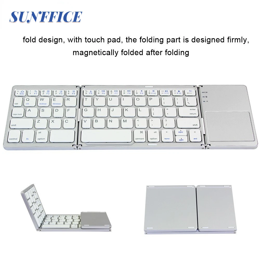 

Portable Mini Three Folding Bluetooth Keyboard Wireless Foldable Touchpad Keypad For IOS Android Windows For ipad Tablet PC