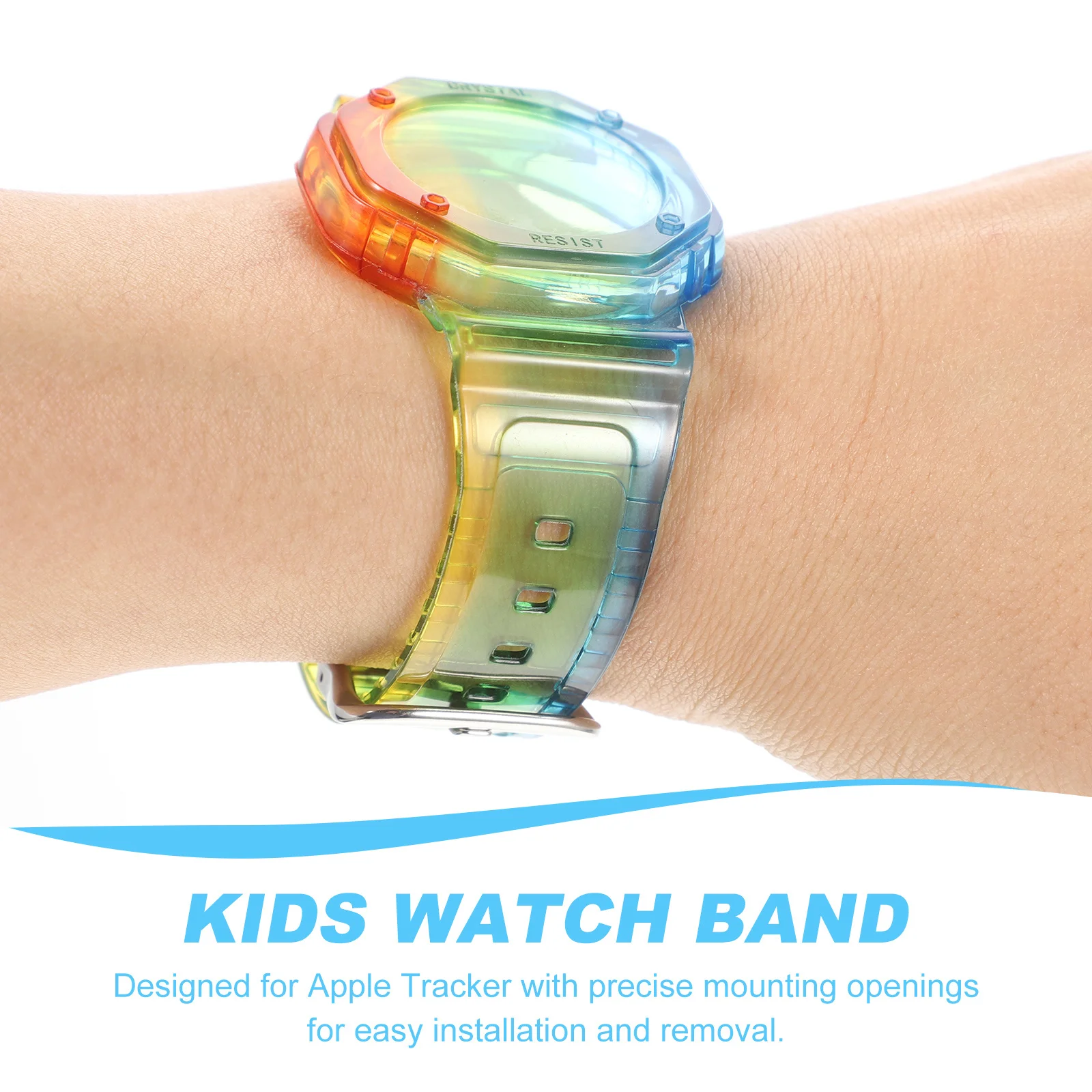 

Rainbow Protective Case For Kids Watch Iridescent Tpu Waterproof Anti-Scratch Band Adjustable Stainless Steel