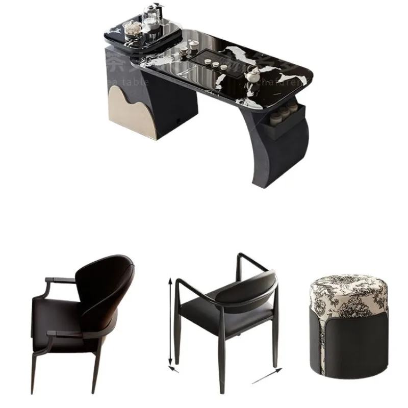 High-end small balcony tea table and chair combination, kettle integrated embedded living room home tea table
