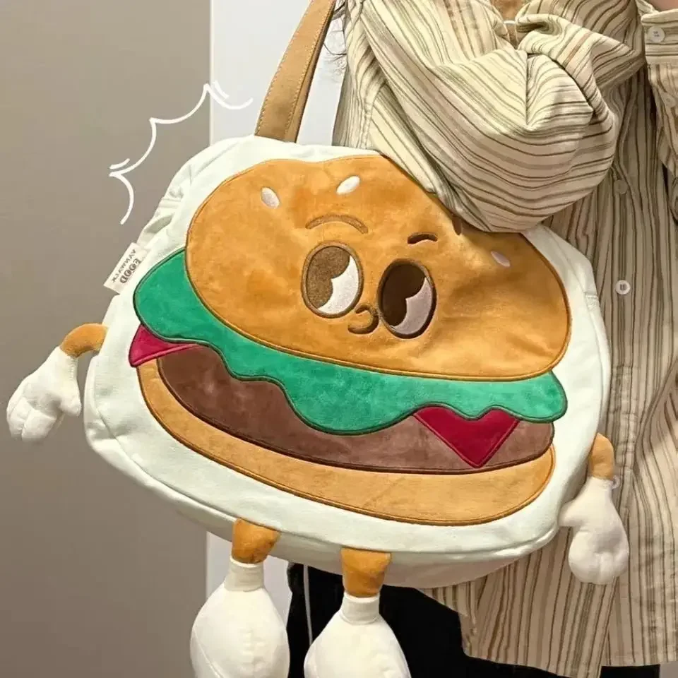 Miyagawa Cute Funny Burger Class Commuter Bag Versatile Kawaii Bag Causal Girl Contrast Colored One Shoulder Tote Bag