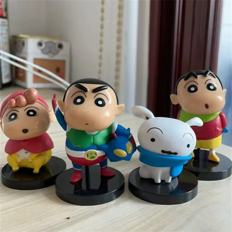 4Pcs/set Crayon Shin-chan Cosplay Action Kamen Toys Nohara Shinnosuke Himawari Little White Doll Cake Decoration for Kids Gift