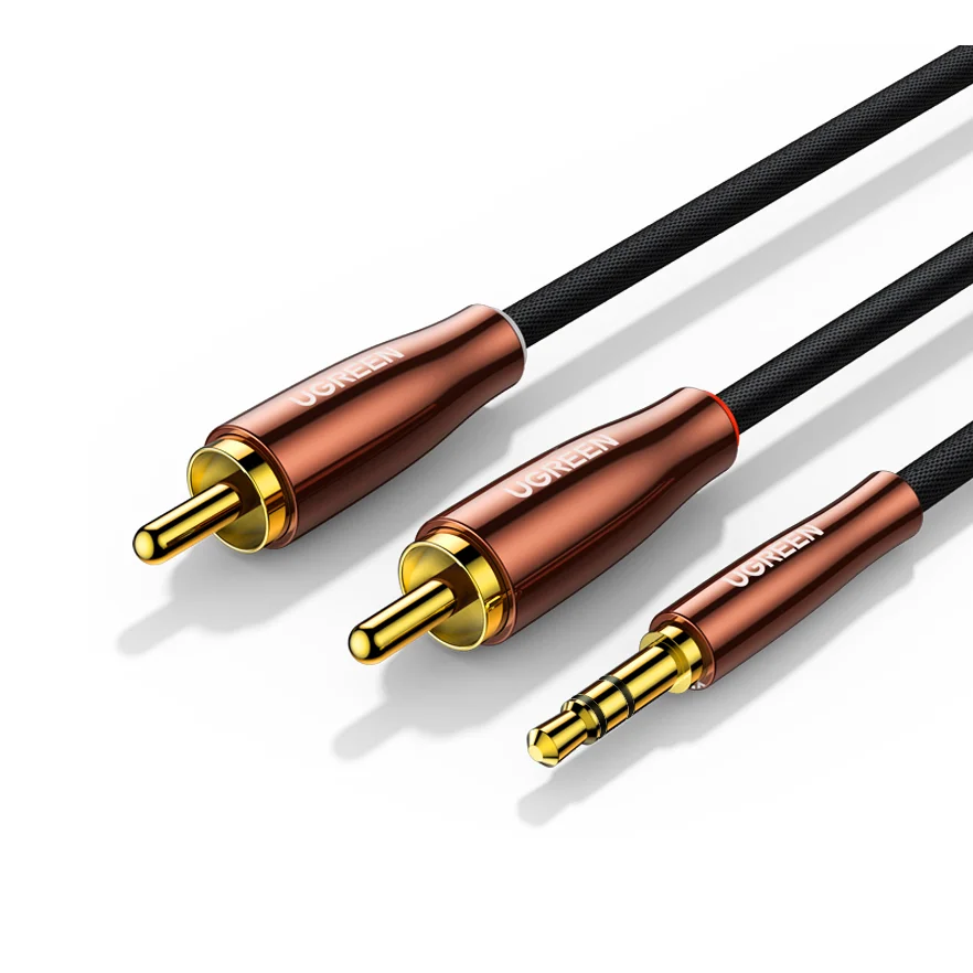 UGREEN 3.5mm to 2 Male RCA Cable Stereo Audio Adapter Braided Hi-Fi Sound Metal Shell Shielded Auxiliary RCA Y Splitter Cable