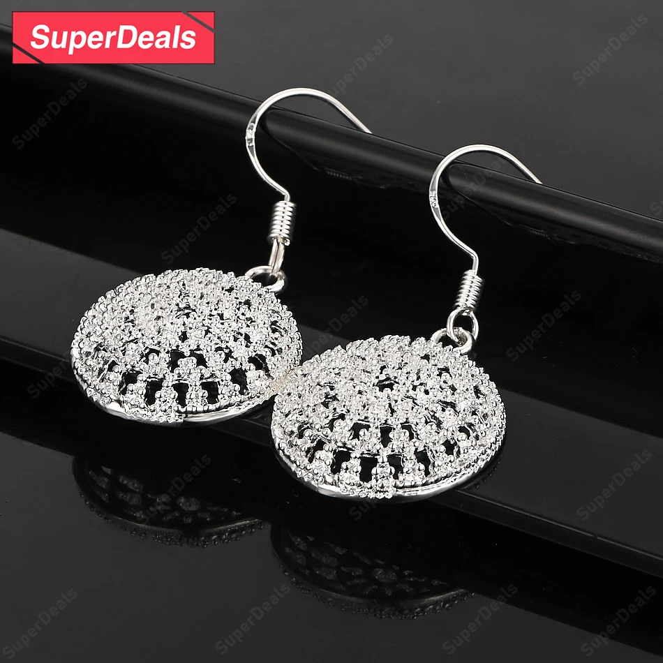 

SuperDeals 925 Sterling Silver Hollow Round Drop Earrings Women Engagement Wedding Birthday Party Fashion Trend Jewelry Gift
