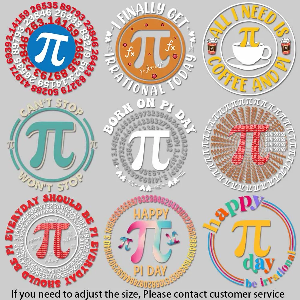 Happy Pi Day Graphic Math - fun Illustration heat transfer sticker for clothes Whimsical Patterns Durable Fabric Stickers
