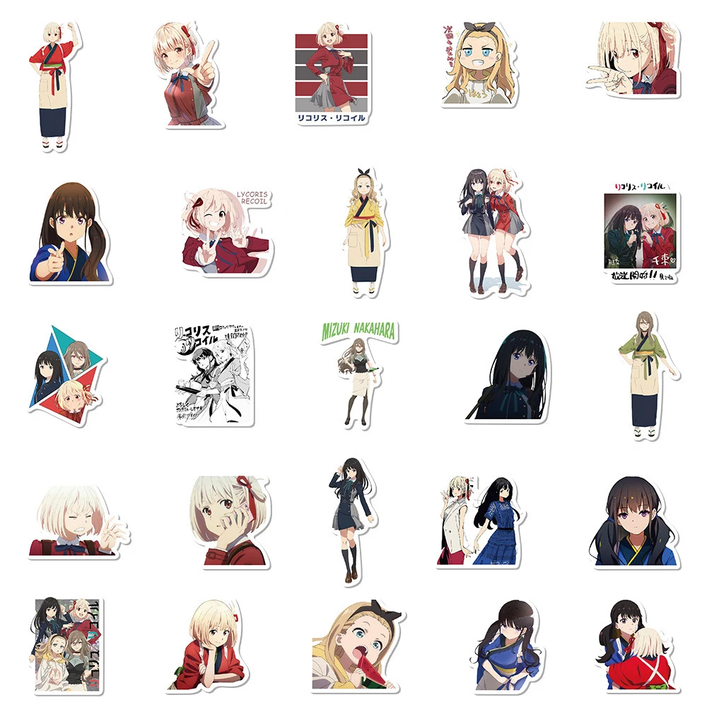 10/30/50pcs Lycoris Recoil Anime Stickers Cute Nishikigi Chisato Inoue Takina Cartoon Decals Laptop Notebook Phone Girl Sticker