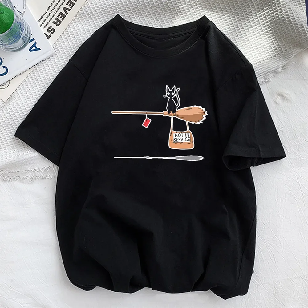 

Футболки в стиле Харадзюку Magic Broom Cat, женские модные летние футболки с короткими рукавами, черные уличные футболки для бодибилдинга, женские топы большого размера
