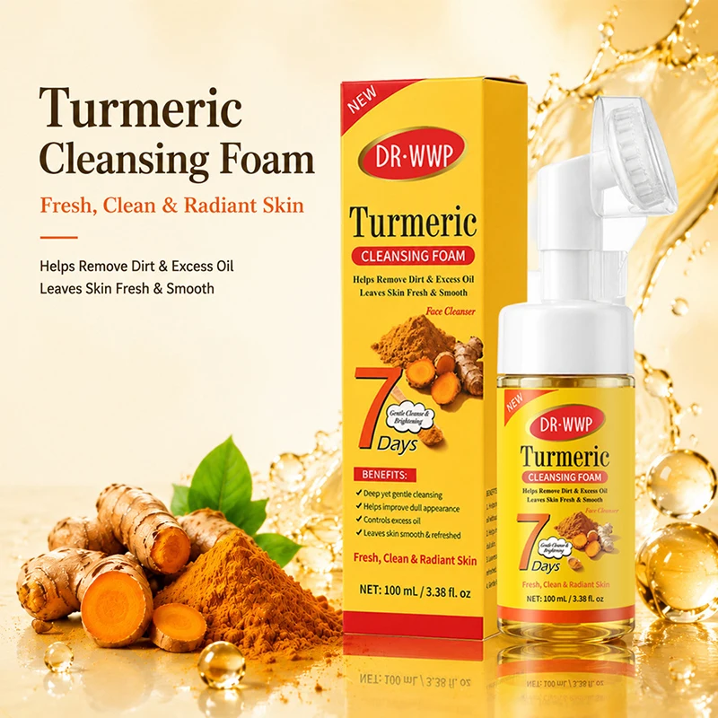 Turmeric Facial Cleansing Foam Built-in Cleansing Brush Deep Clean Oil Control Brightening Skin Gentle Face Wash Foam