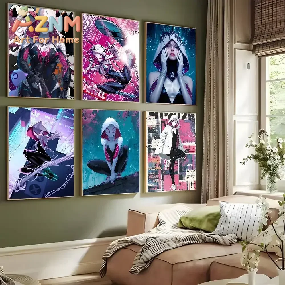 AZNM Spider‑Gwen Canvas Wall Art Frameless Across The Spider‑Verse Movie Print Poster for Home Bedroom Wall Decor