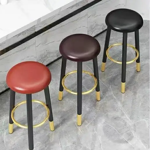 

PU Leather Bar Stools with Gold Ring Multi Color Counter Chair Modern Gold Footrest Kitchen Bar Chair Red/Green/Black Set of 2/4