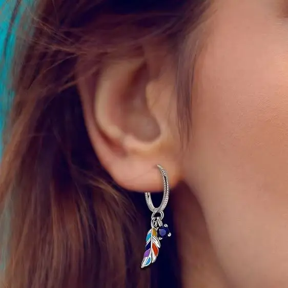 

925 Silver Earring For Woman Feather Pendant Earring Original Jewelry Gift