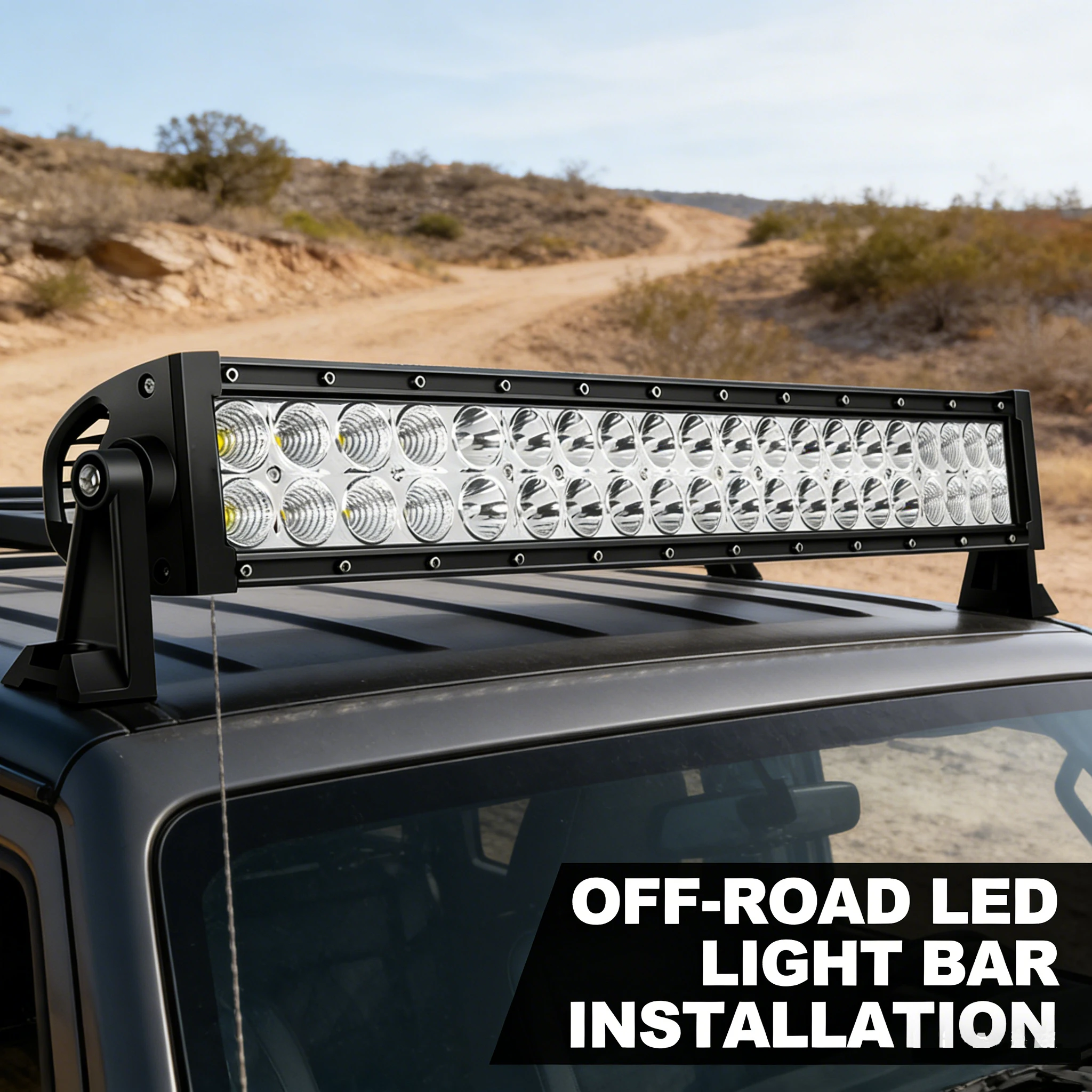 Image of 120W 22 Zoll Dual-Row LED-Lichtleiste, gerader Kombi-Strahl, Offroad-Licht, Auto-LED-Arbeitsleuchte, 12V 24V für Auto, Jeep, 4x4, SUV, ATV, IP67 wasserdicht, mit Aluminiumhalterung