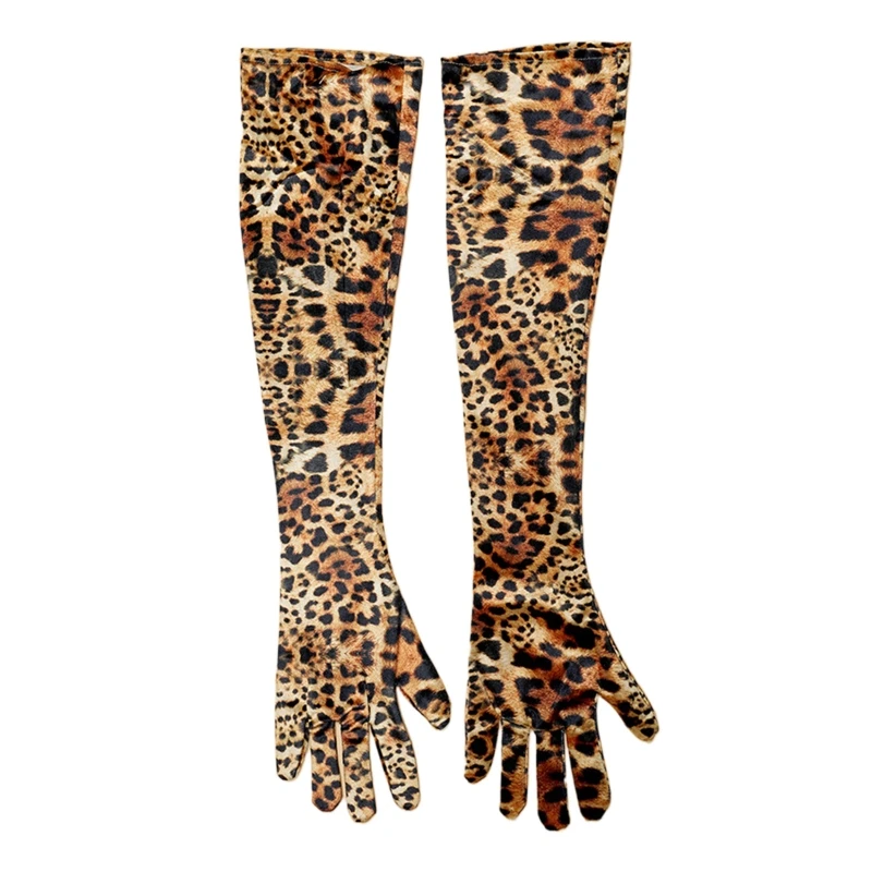 

Long Gloves for Dinner Party Dress Women's Gloves with Leopard Print Pattern Elastic Carnival Party Gloves