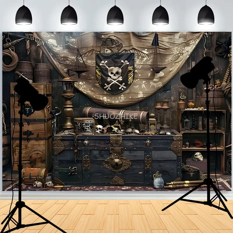 

Retro Pirate Treasure Map Backdrop for Photography Nautical Island Background Birthday Party Boys Portrait Photo Props DS-14