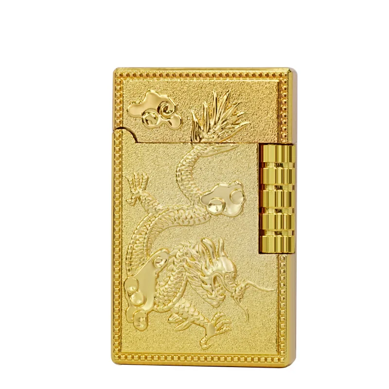 Dragon Phoenix Pattern Side Grinding Wheel Lighter Oblique Fire Pipe Lighter Refilled Inflatable Lighter Cool Gadgets for Men