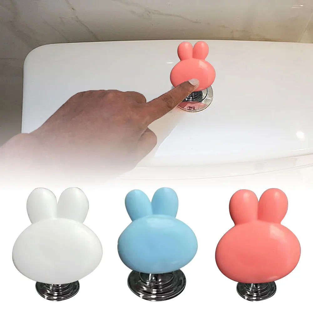 Kawaii Handle Toilet Press Button Rabbit Shaped Press Tank Push Switch Toilet Bathing Room Decoration Water Press Flush Button