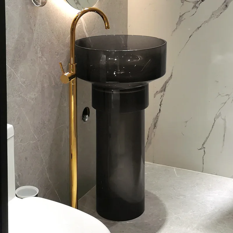 Modern simple crystal transparent column basin, bathroom integrated resin washbasin, hotel floor-to-ceiling washbasin
