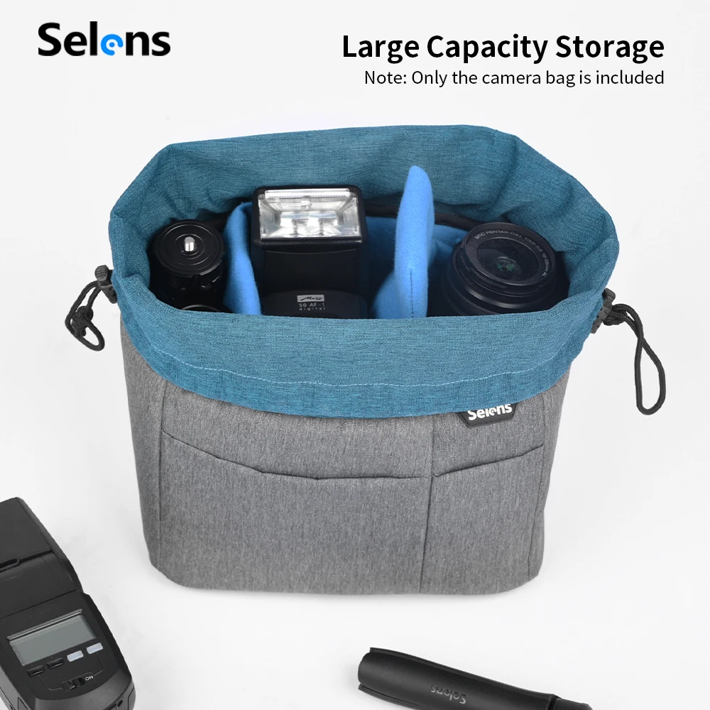 Selens Drawstring Camera Bag Insert Partition Padded Bag For DSLR Canon for Nikon Sony Fuji Leica Camera Lens