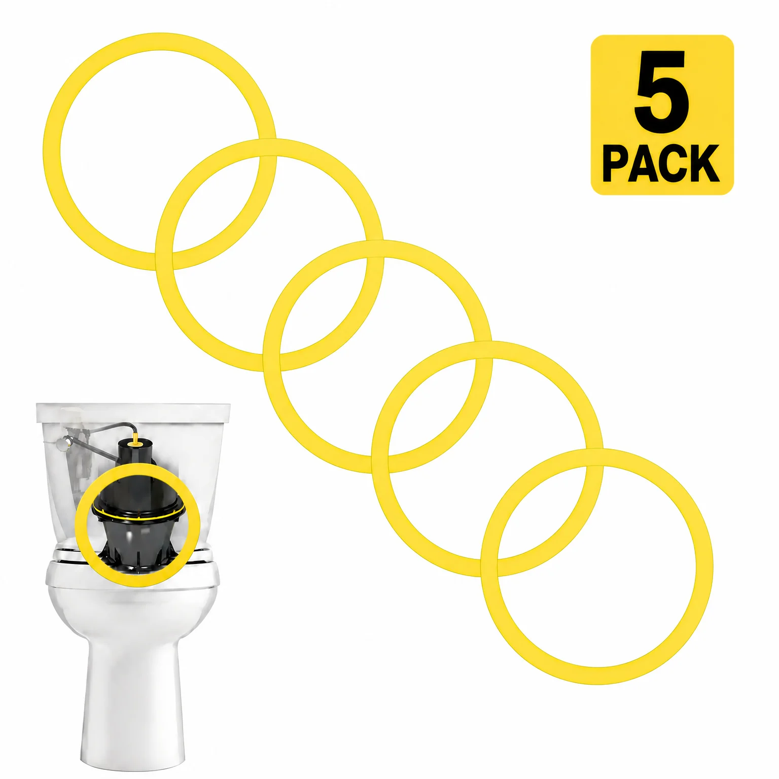 5 Pack Yellow Toilet Flush Valve Seal Ring Compatible with Kohler GP1059291 Flushing Gasket Tank Repair Replacement Parts