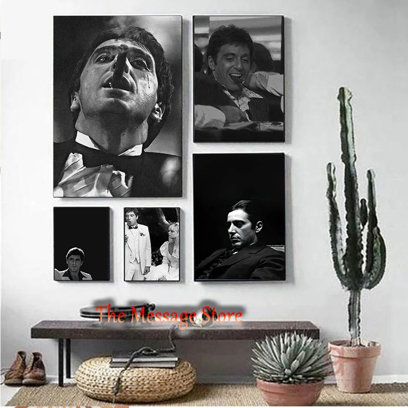 Al Pacino Classic Movie Scarface Black and White Photograph Art Movie Scene Retro Poster Canvas Painting Wall Picture Home Decor