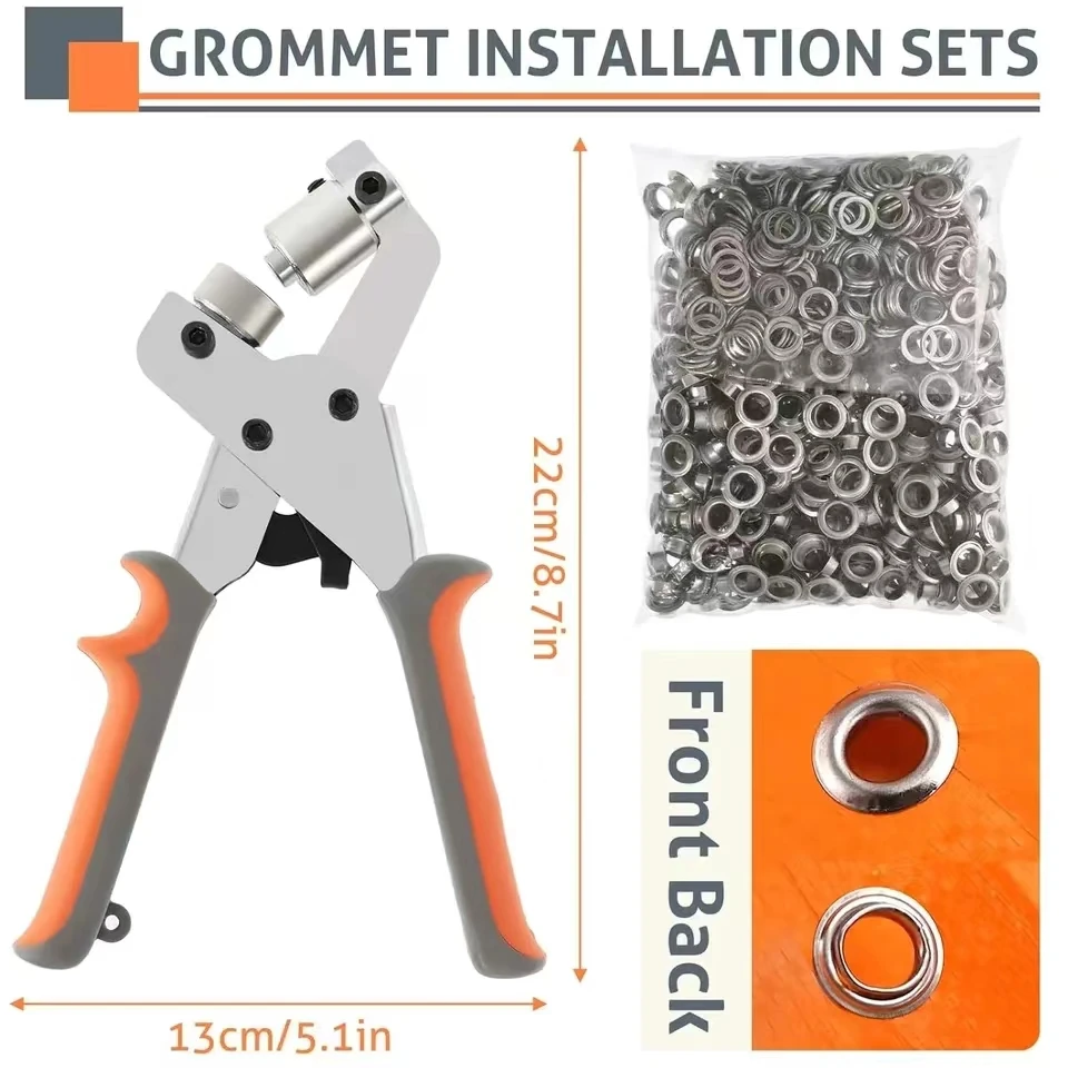 Grommet Tool Kit Grommet Press Punch Kits Grommet Machine Pliers Handheld Eyelet Kit for Tarp Fabric Leather Shoes Garden Tools