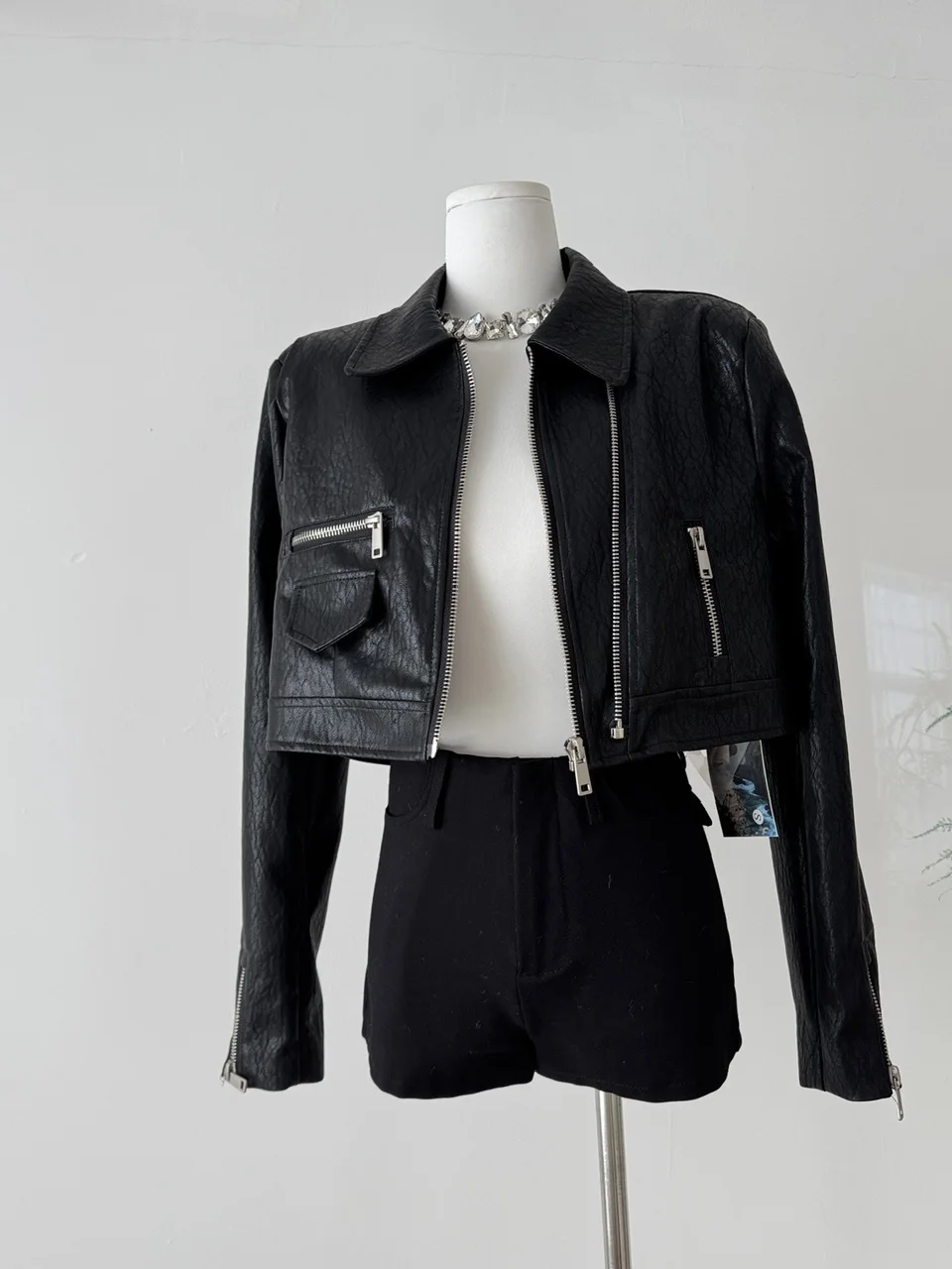 Vintage Sle Or Motorcycle Jaet Cappotto da donna in pelle PU Bla Doppia cerniera lusinghiero taglia cactta Faionable