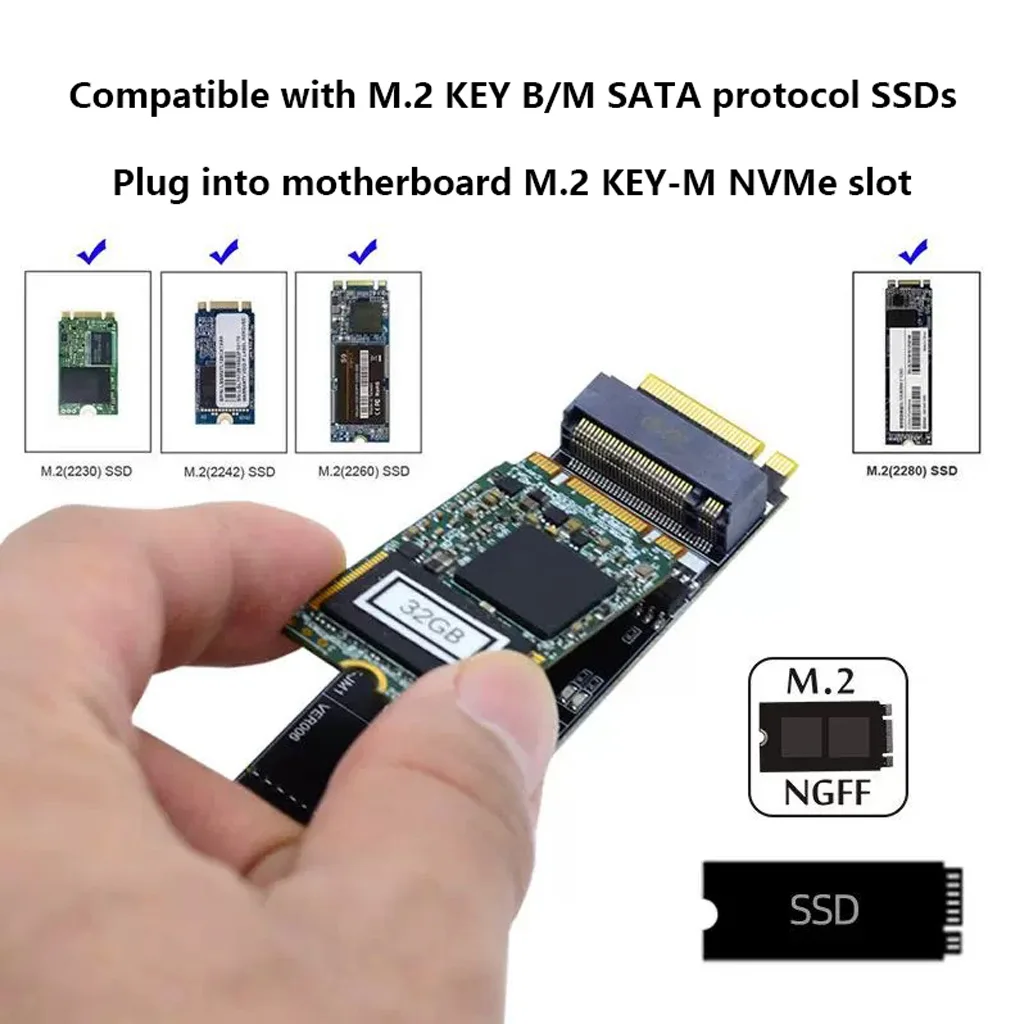 M.2 M‑Key NVME Slot To M.2 NGFF SATA SSD Adapter Card JMB582 Chip For 2230 2242 2260 2280 SATA SSD Desktop PC Converter Board