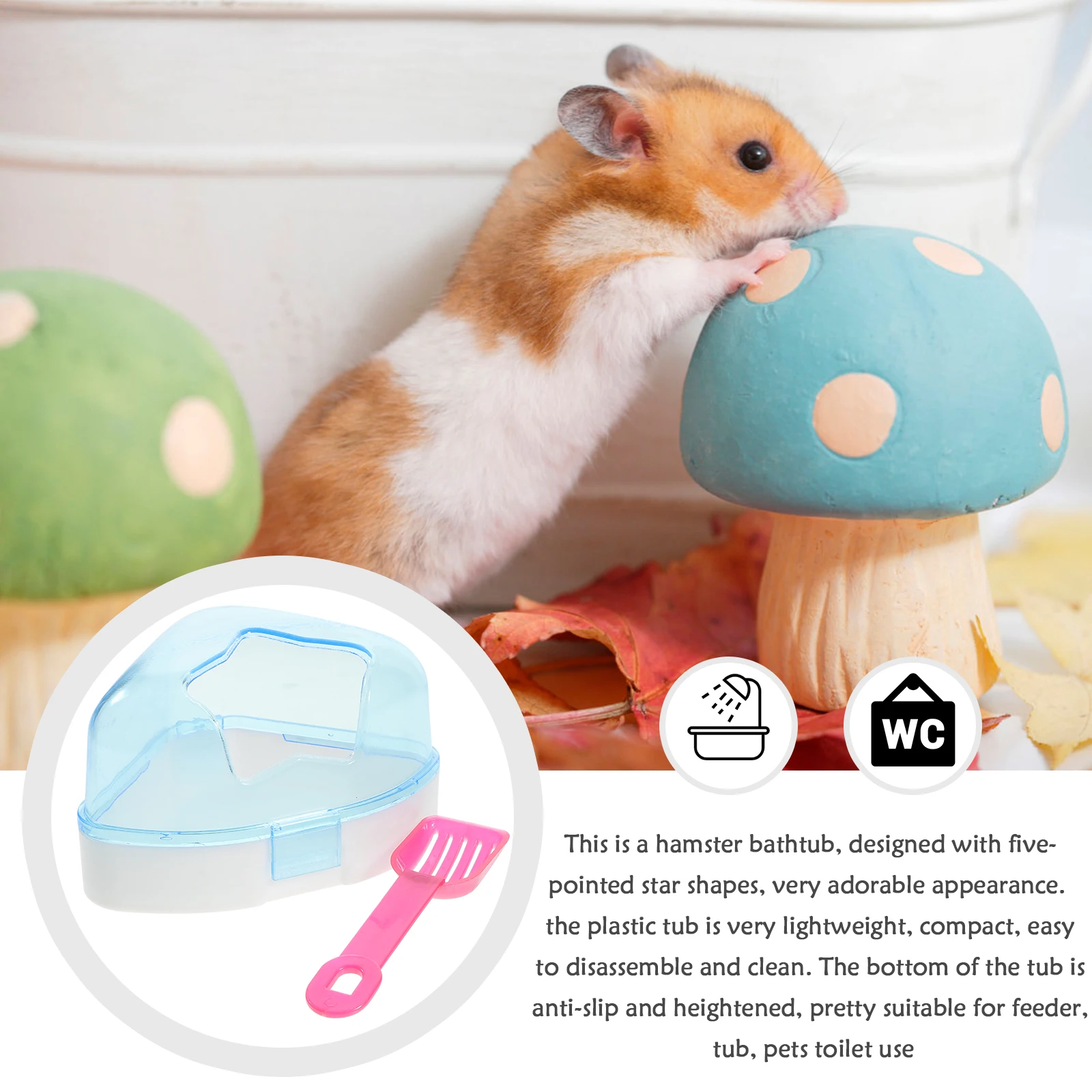 

Hamster Sand Bath Tub 5-Pointed Star Design Lightweight Plastic Bathtub For Small Pets Compact Anti-Slip Bath Room Blue Easy