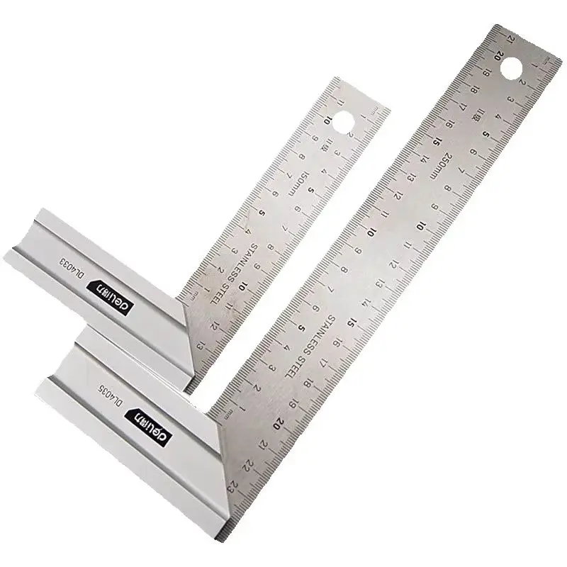 DELI  90 Degree Angle Ruler Stainless Steel L Shape Ruler Double Sided Ruler Measuring Tool Metal Straight Woodworking Tools