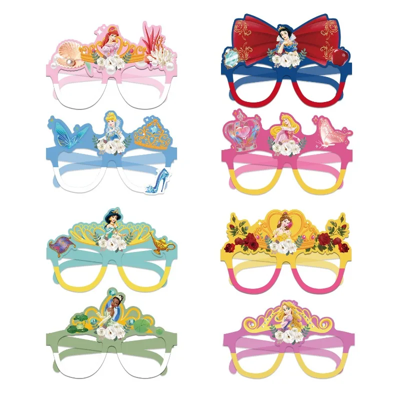 16Pcs Disney Princess Paper Glasses Masks Photo Cosplay Props Children's Birthday Party Supplies Toys Baby Shower Decoration