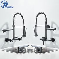 Black Kitchen Faucet 360 Rotation Pull Down Hand Sprayer with Buckle Kitchen Taps Wall Mounted Cold Hot Water Mixer Taps Chrome