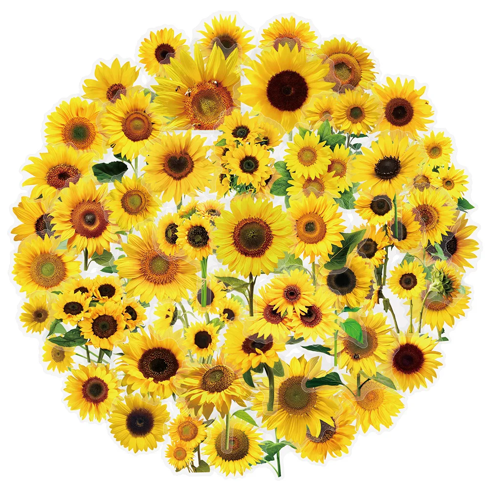 50PCS Sunflower กันน้ําโปร่งใสดอกไม้สติกเกอร์ตกแต่งโน้ตบุ๊คกีตาร์ถ้วยน้ํากระเป๋าเดินทาง Graffiti ของเล่นเด็ก
