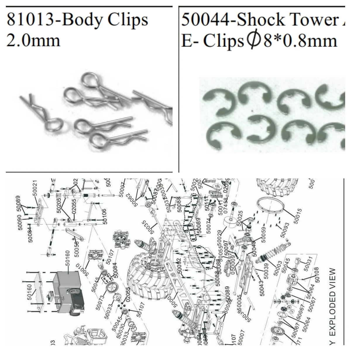

RC CAR SPARE PARTS 50044-Shock Tower Arm E- Clips 8*0.8mm 81013-Body Clips 2.0mm FOR HSP 1/5 GAS RC TRUCK 94050
