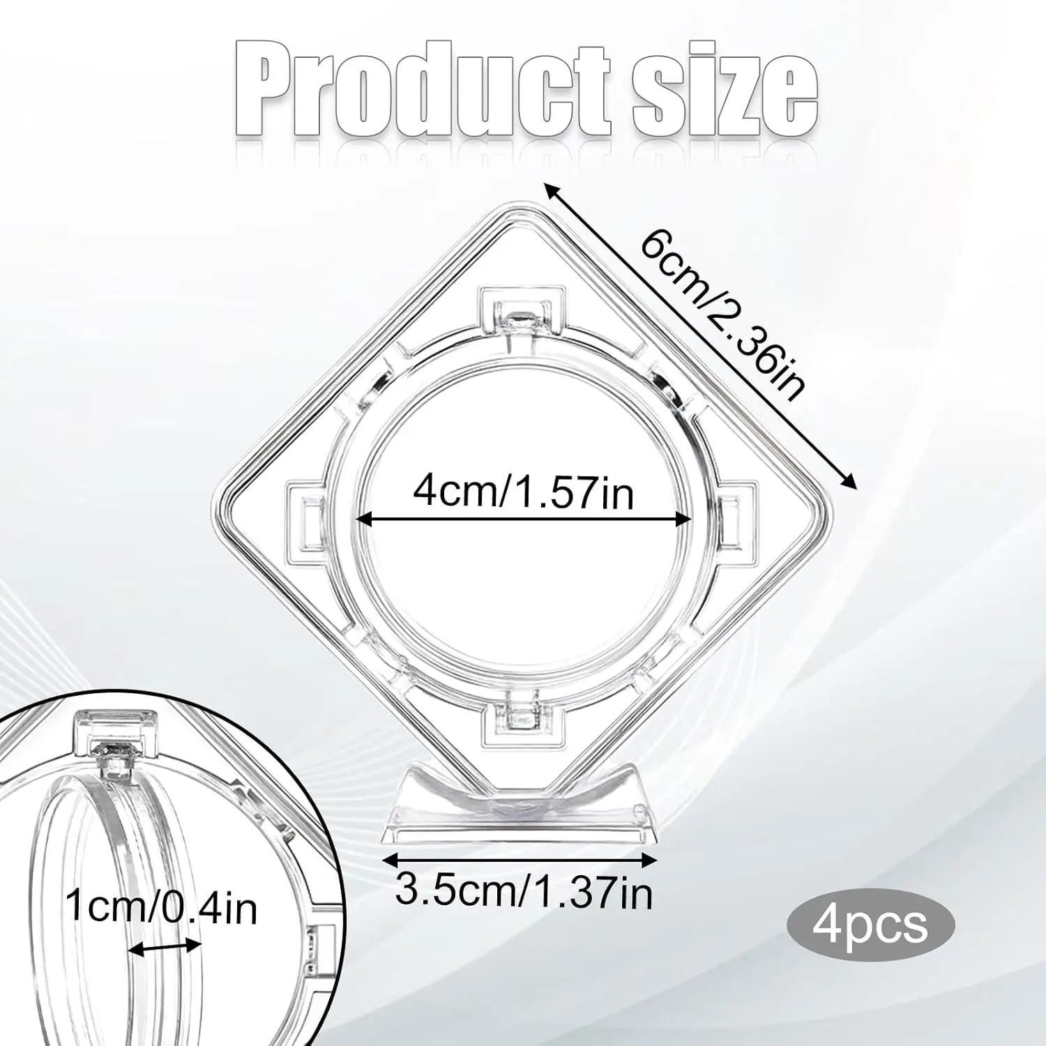 4-Piece Coin Display Box, Upright Coin Display Cabinet, Transparent Coin Protection Cover, 3D Rotatable Floating Storage Box