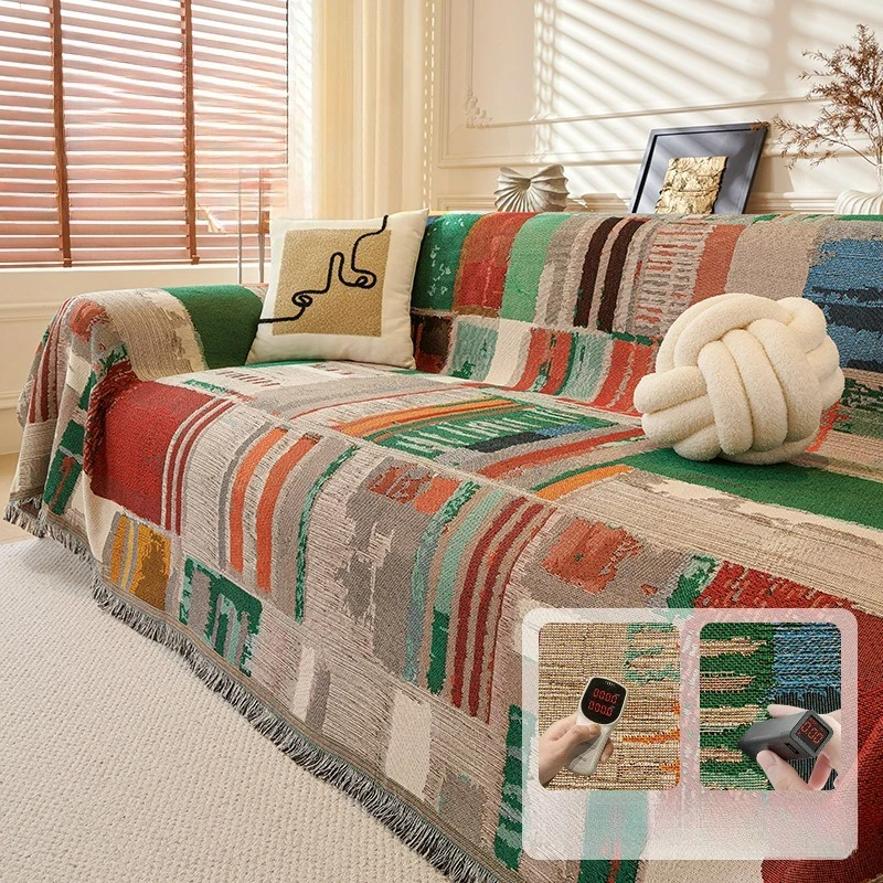 Skin-friendly Couch Cover Full Wrap Sofa Slipcover 3 Seater Bohemia Living Room Decor Blanket