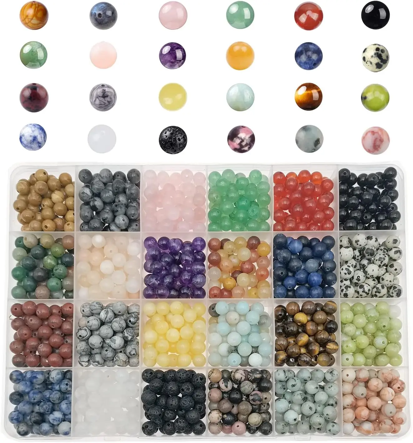 

1200pcs Natural Stone Beads DIY Gemstone for Bracelet Jewelry Making, 6mm 24 Colors Loose Beads