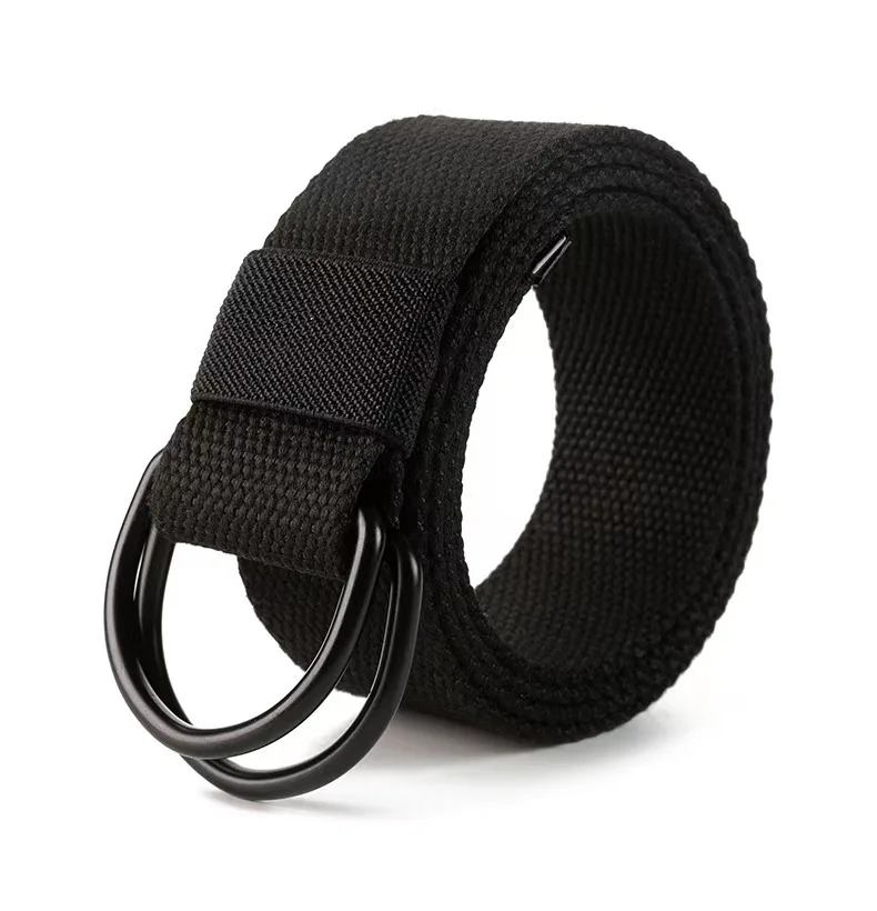 Double loop buckle belt for men and women, casual canvas belt, woven pants belt