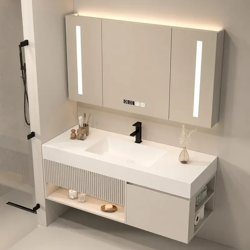 Wholesale Slate Integrated Seamless Basin Bathroom Cabinet Combo with Mirror Wash Table Hand Washbasin Minimalist Design