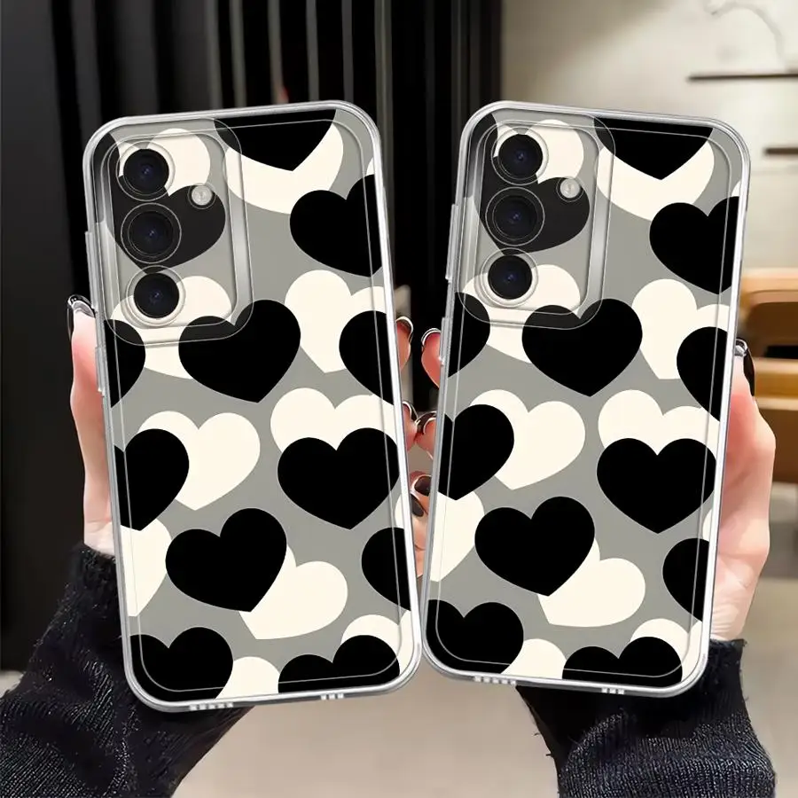 Retro Black Love Heart Phone Cover Case for Samsung Galaxy A57 A14 A16 A34 A35 A54 A15 A56 A25 A51 A52 A26 A24 A36 A37 A55 A52