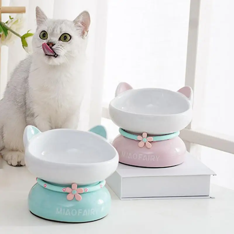 

High-Foot Pet Bowls Ceramic Cat Food Water Feeder Non-Slip Raised Dog Water Container Anti Vomiting Eating Dish Pet Supplies