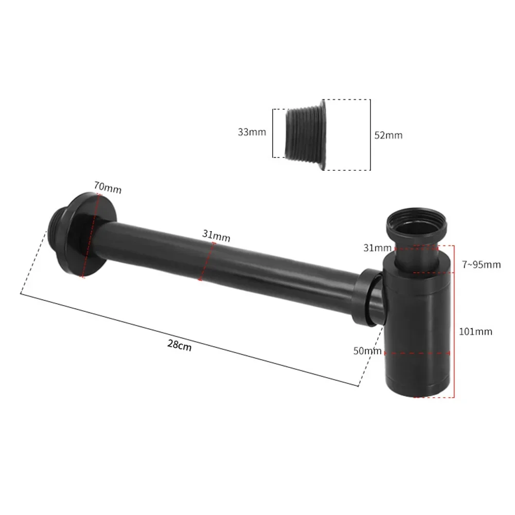For Sink Drain for Bathroom Stainless Steel Siphon Easy Cleaning Odour Trap with Extra Long Tubes and Wall Rosette Standard Size