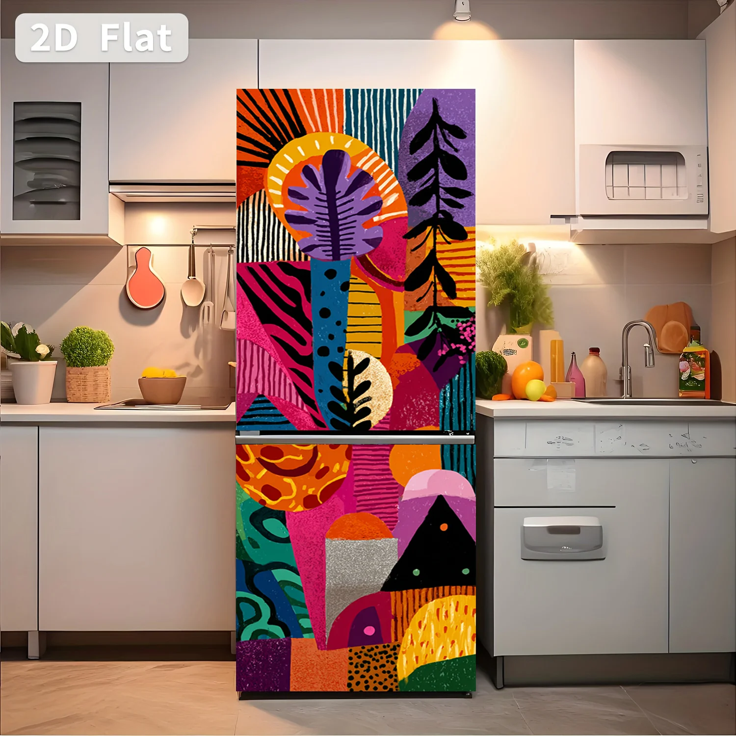 of Refrigerator Sticker,, Themed Design 'Colorful Abstract Painting', Self-Adhesive Wall Decoration Wallpaper Suitable for Cab