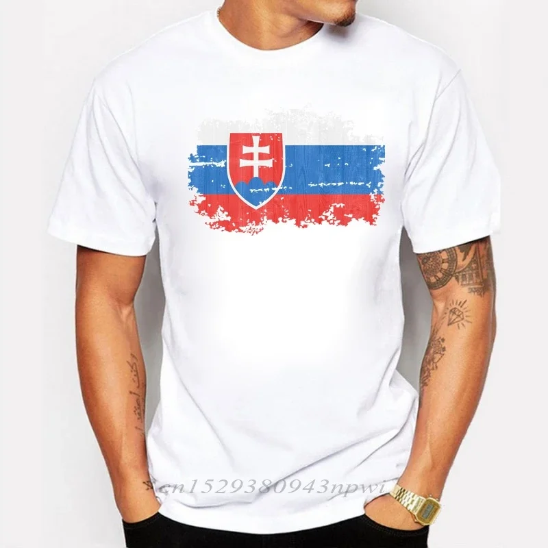 2019 Top Quality Nostalgic Style Slovakia National Flag Printed T Shirt Men Summer Short Sleeve Cotton Casual Men T-shirt