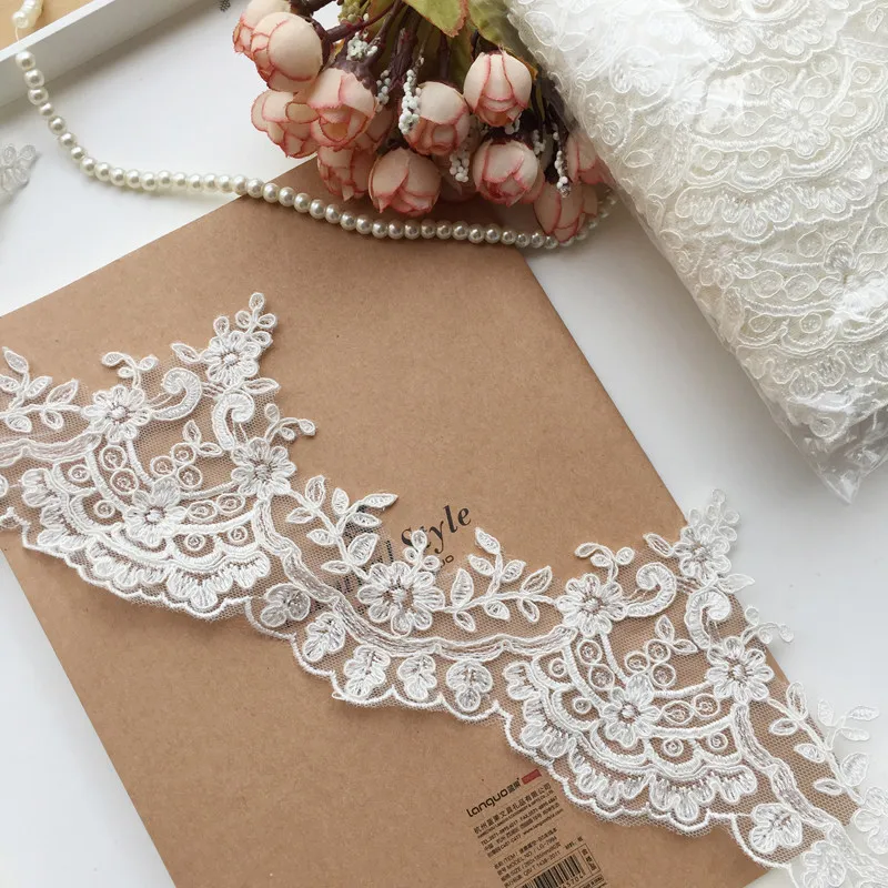 3 Yards/Lot Elfenbeinweiße Rayon-Blumenbordüren-Spitzenborte für Hochzeitsschleier, Vorhänge, Kleidung, Tischdecken und DIY-Zubehör – Detail 4