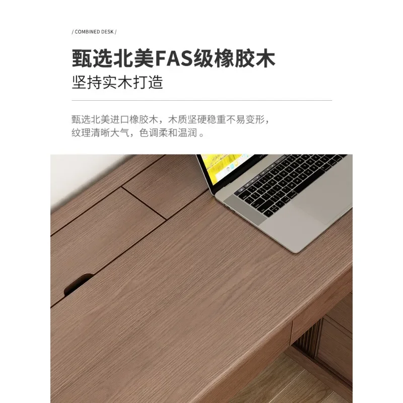 Solid wood corner desk bookcase integrated combination, home retractable computer desk double student learning