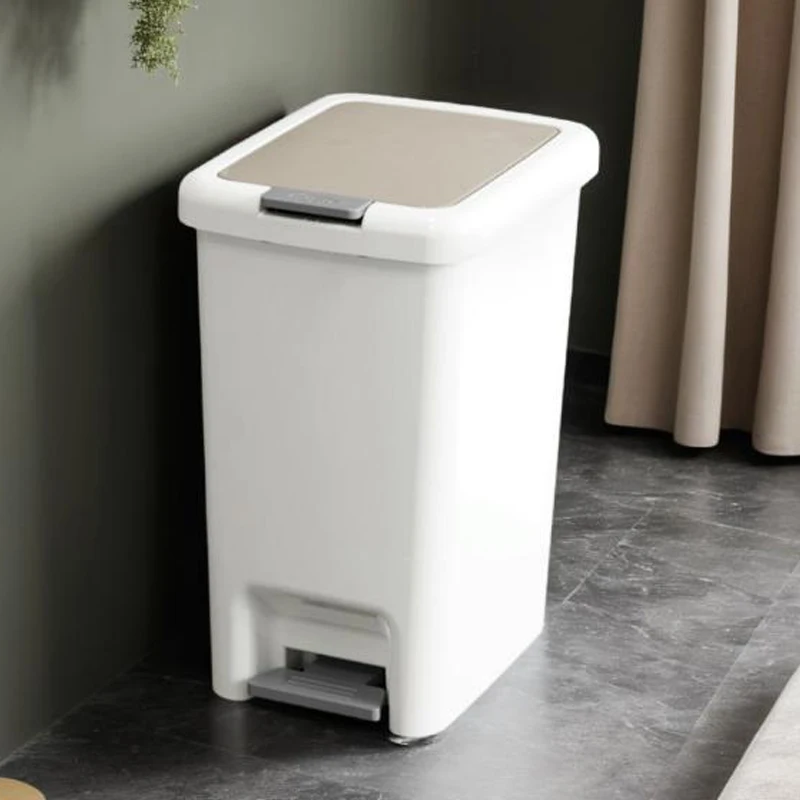 New Pedal Trash Can with Lid Waterproof Trash Bin Press-Type Wastebasket for Use in Bathroom Kitchen Livingroom Home Garbage Bin