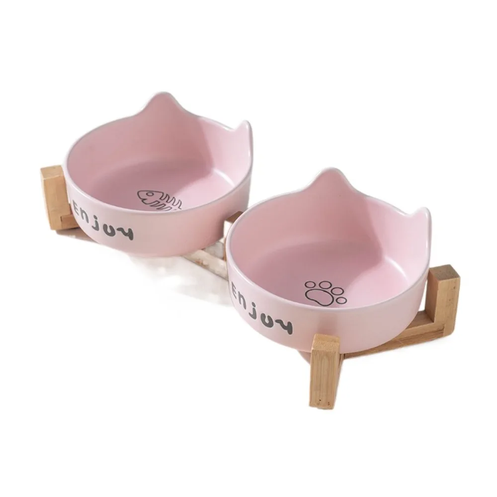 

Ceramic Pet Bowl Prevent Tipping Single/Double Bowl Dog Food Feeding Basin Cute with Rack Pet Drinking Feeder Water Container