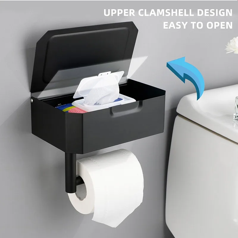 Wall Mounted Toilet Paper Holder with Shelf, No Drilling Required, Drawer Style Tissue Box, Essential Bathroom Organizer