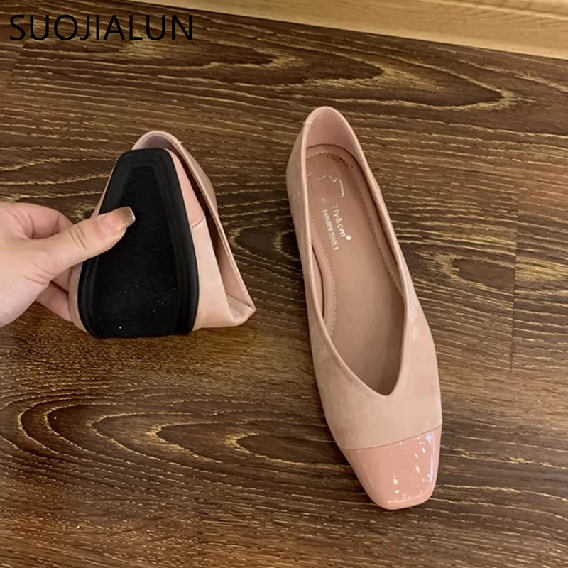 SUOJIALUN Summer New Women Flat Shoes Fashion Shallow Slip On Ladies Elegant Ballerinas Shoes Soft Flat Heel Round Toe Boat Shoe