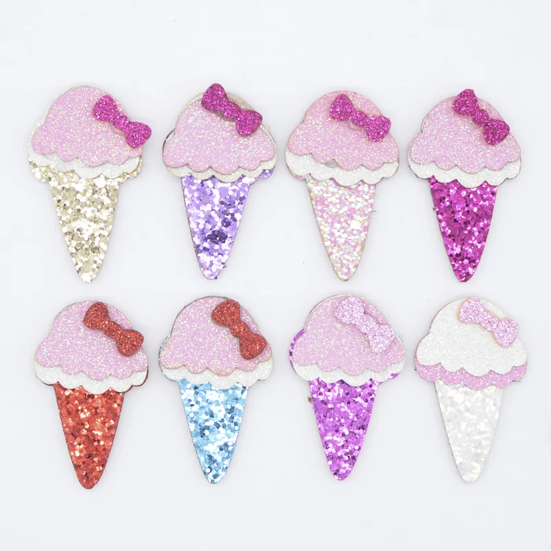 36Pcs/lot BIG DIY Patch Cute Non-woven Ice Cream Applique Glitter Fabric Patches Accessories DIY Hair Clip Craft Decoration 48mm